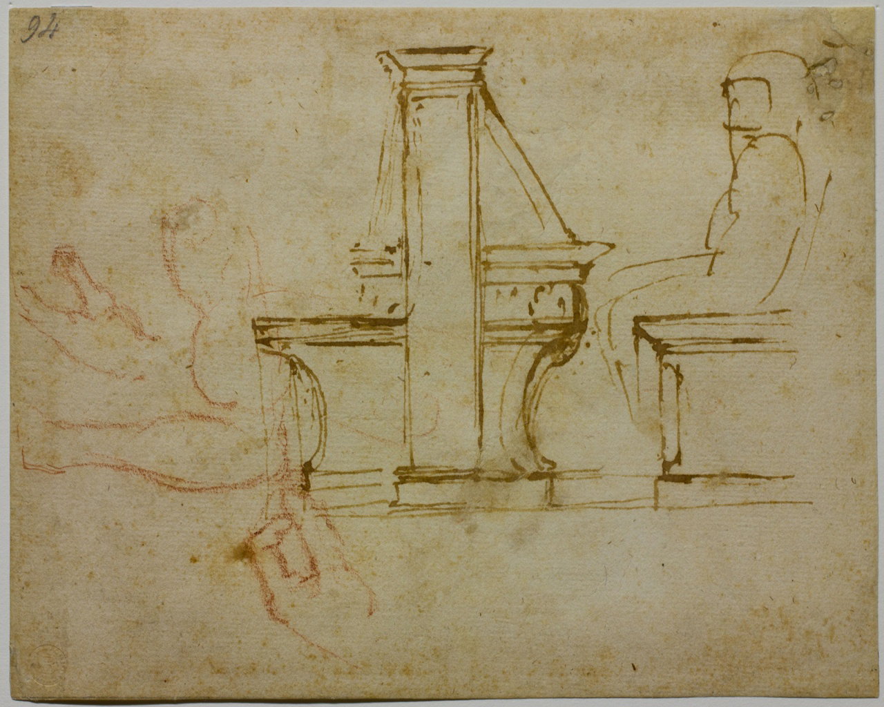 studio di banco con figura seduta per la Biblioteca Laurenziana (disegno) di Buo